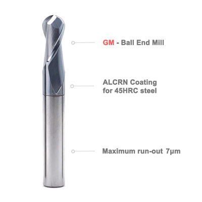 2 Flute Carbide Ball End Mill ALCRN Lớp phủ cho thép 45HRC